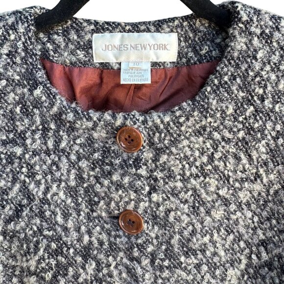 Jones New York Vintage Womens Brown Gray Tweed Wool Blend Boucle Jacket Blazer 1 - Picture 2 of 13